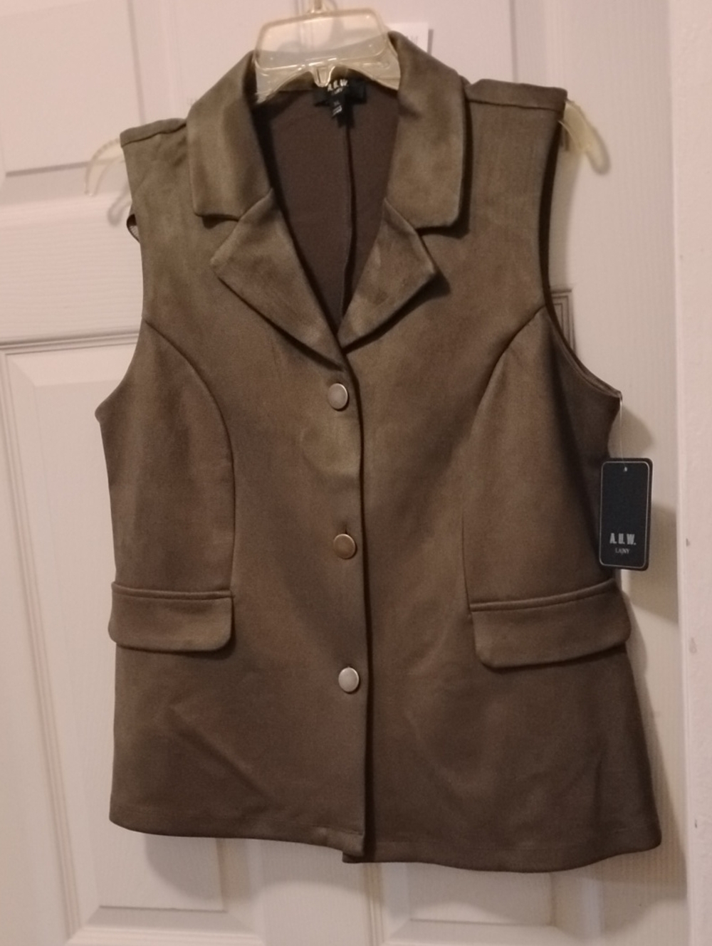 AUW Olive Suede-Look Button Front Vest